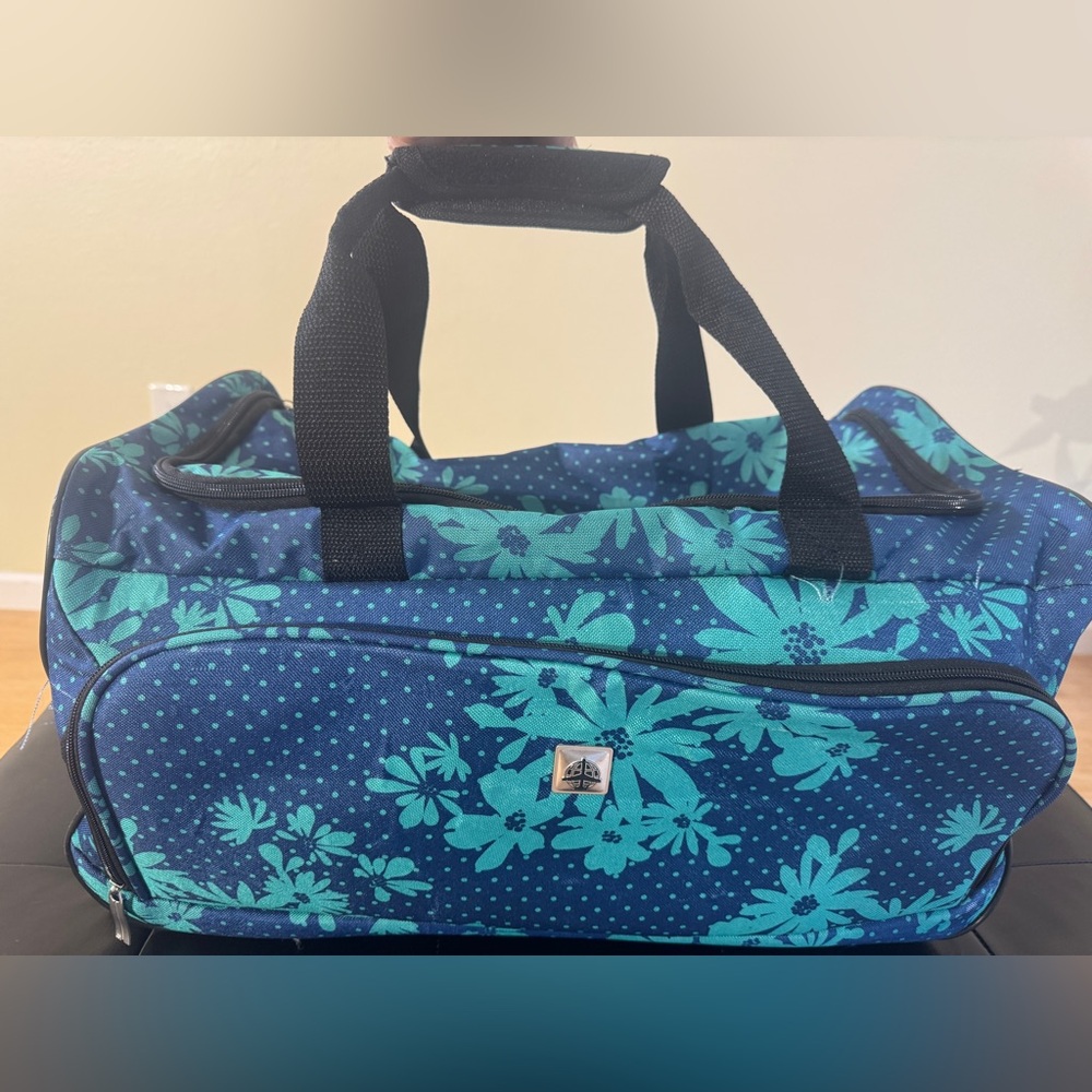 Canvas Floral Blue & Turquoise Rolling Duffel Bag